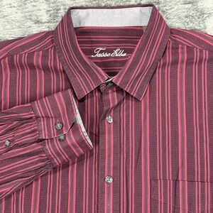 Tasso Elba Button-Up Shirt Mens XL Burgundy Striped 39613